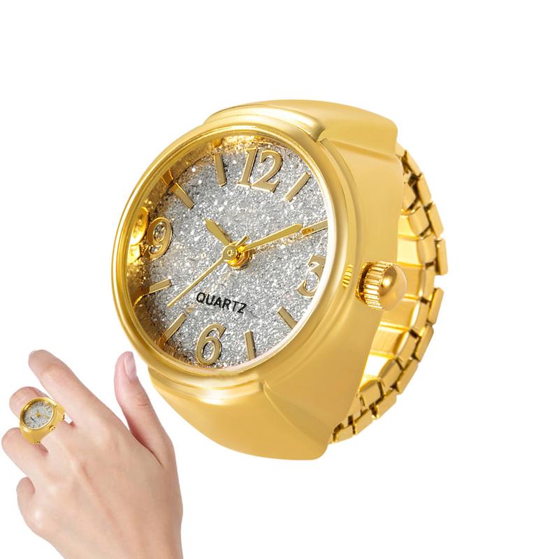 Damen-Ringuhr, verschiedene grafische Zifferblätter, Quarz-Analoguhr, kreatives Edelstahlarmband, coole Quarz-Fingerringuhr