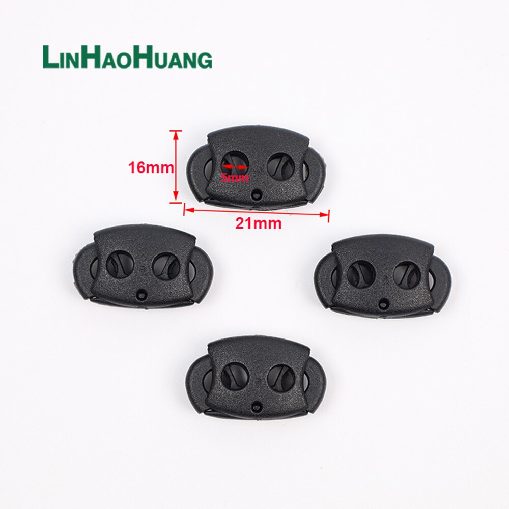 100pcs/Lot Black POM Plastic Ball Cord Lock Toggles Plastic 2 Hole Spring Stoppers 5mm Bungee Shock Cord