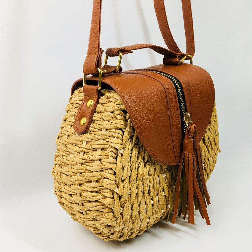 Puur handwerk stro gevlochten kwast vrouwelijke tas rotan gevlochten een schouder reistas voor vrouwen puur handwerk gevlochten vrouwelijke tas