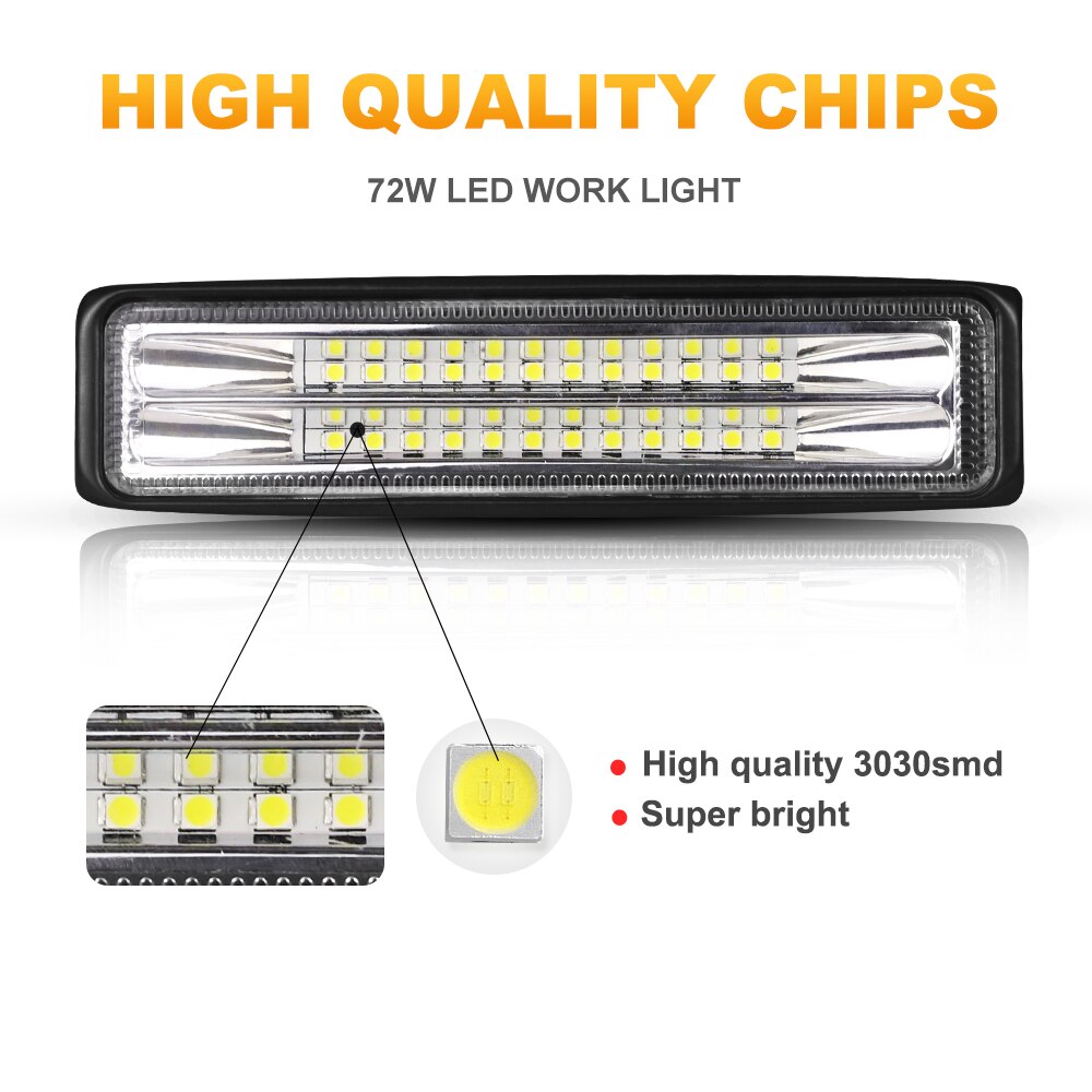 72W Auto Led Verlichting Bar Wit Licht Spotlight Led Mistlichten Voor Moto Offroad Atv 4X4 tractor Truck Auto Barra Led Koplamp
