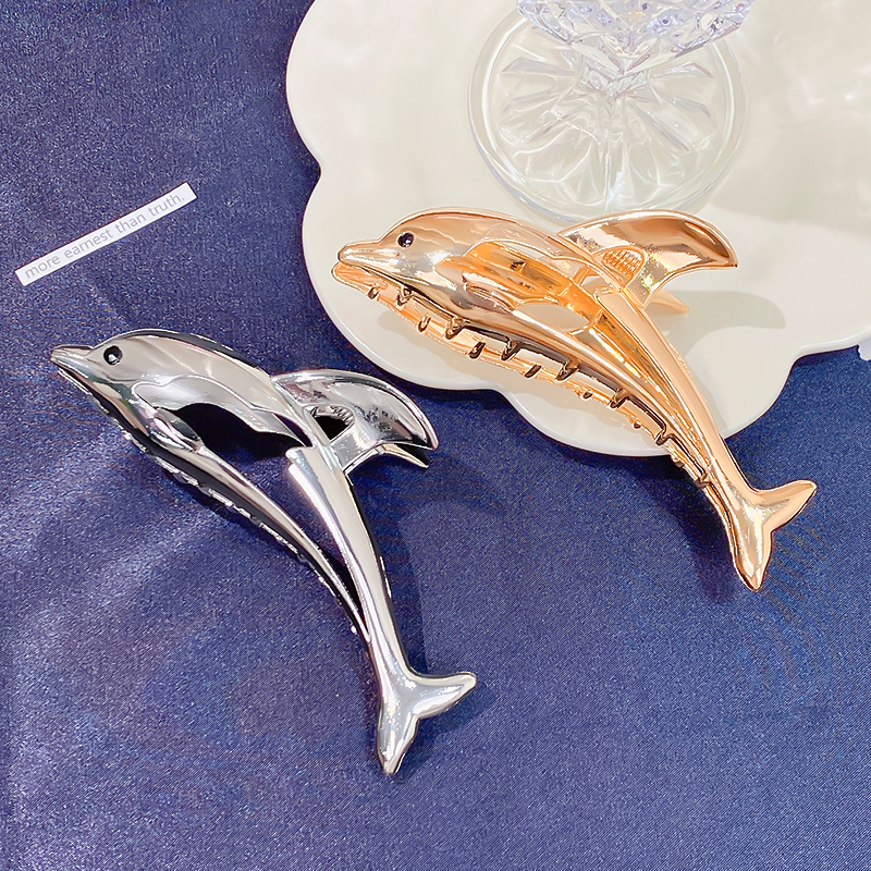 Nuevas mujeres oro plata forma de delfín Metal pinza para el cabello señora Color sólido Clip diadema horquilla accesorios para el cabello de
