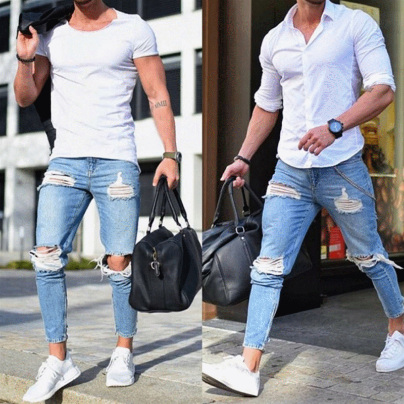 Plus Größe XXXL Neue Männer der Jeans strecken Zerstört Zerrissene Knöchel Reißverschluss Dünne Jeans Für Männer
