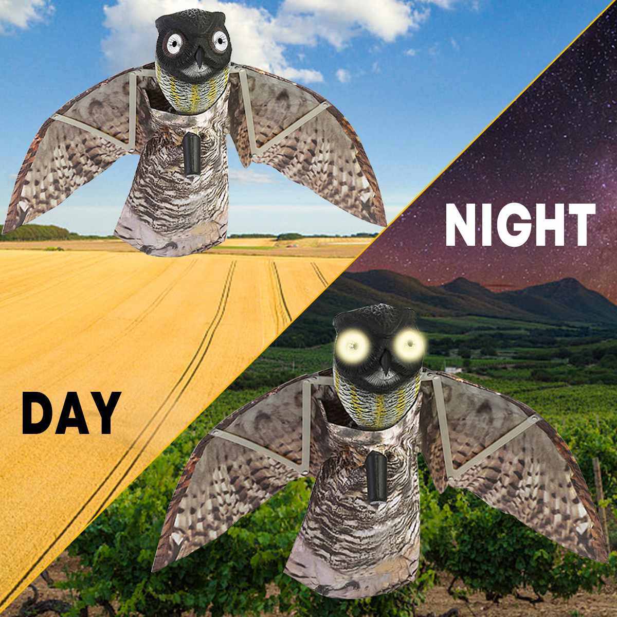 Realistische Vogel Scarer Dynamic Moving Vleugels Nep Uil Decoy Pest Repellent Bird Scare Tuin Yard Decor Plastic Outdoor Decoratie