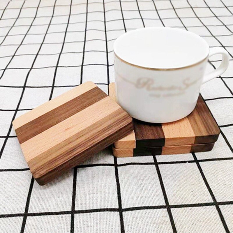 Wooden Coaster Beech Tea Coaster Potholder Coffee Cup Mat Square Round Solid Wood Coaster: E