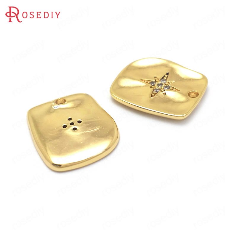 (37164)6Stck 14x12MM 24K Gold Farbe Durcheinander und Zirkon mit Stern Rechteck Reize Anhänger Schmuck Machen liefert Diy Zubehör