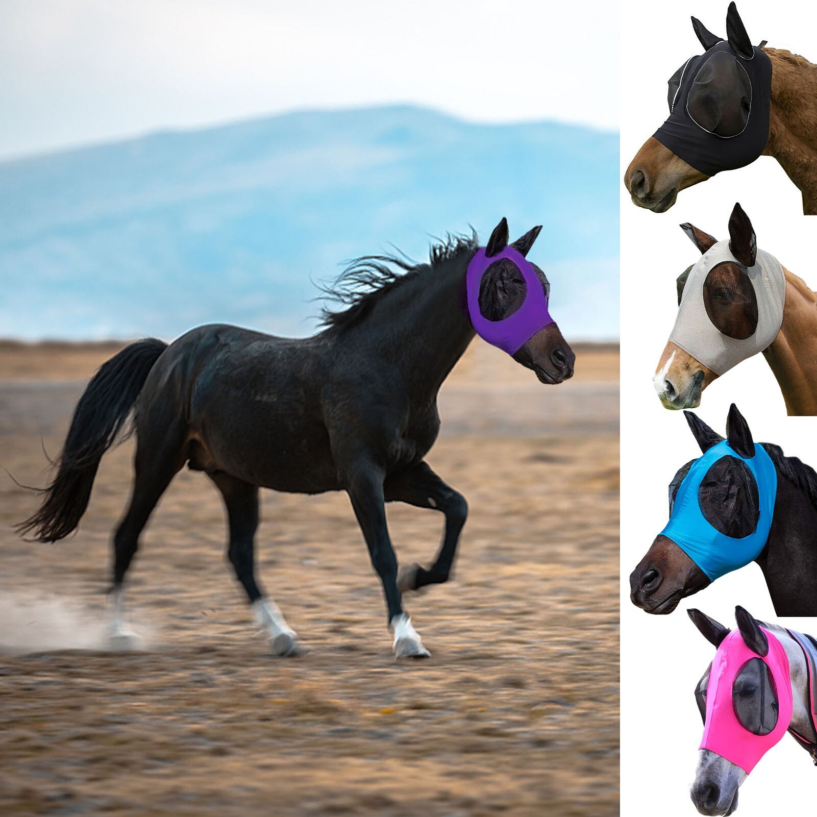 Anti Fly Mesh Equine Mask Horse Mask Stretch Bug Eye Horse Fly Mask With Covered Ears Horse Fly Mask Long Nose With Ears 1PC