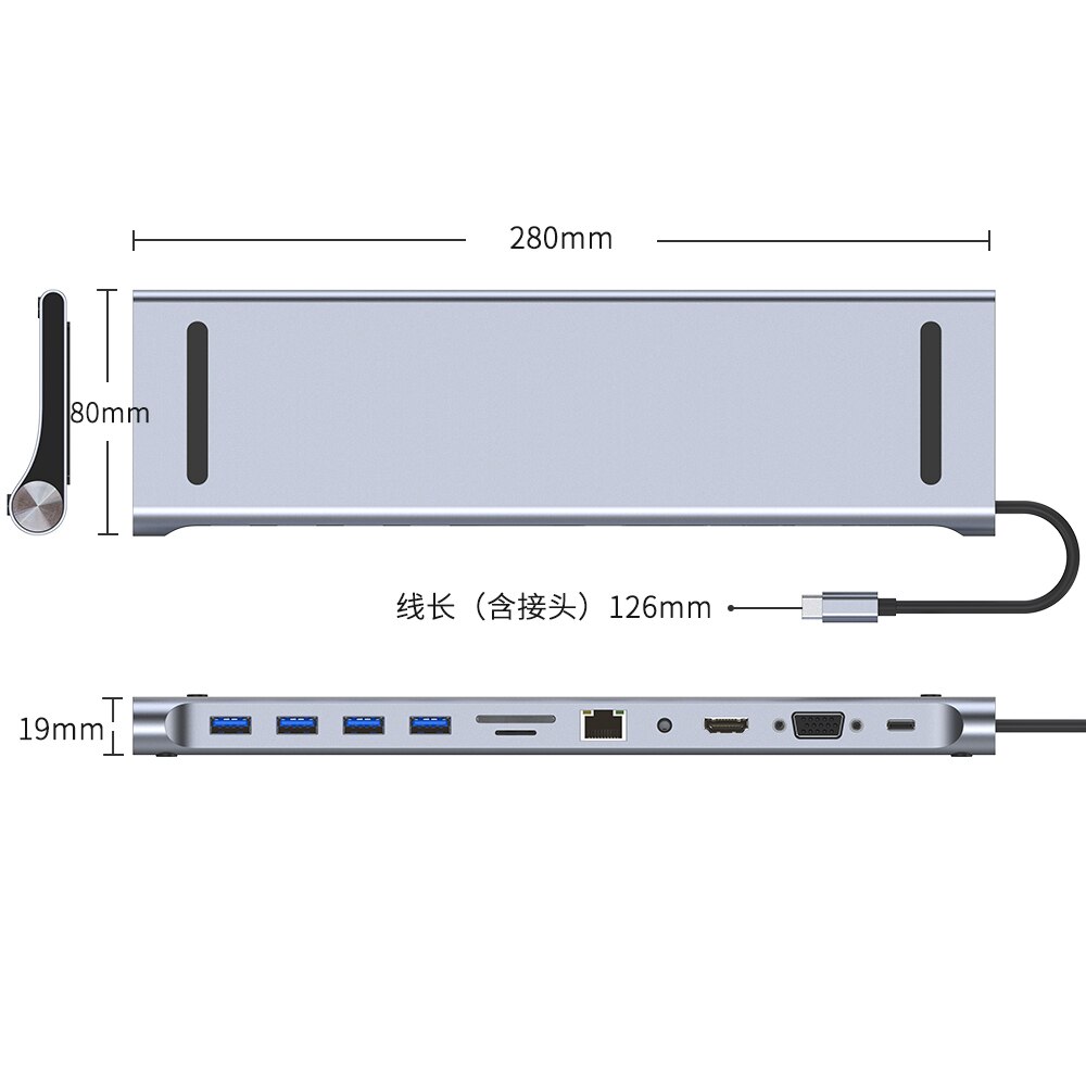 Estação de acoplamento/hub para laptops usando monitores duplos tipo c 11/12 em 1 para o portátil macbook com pd usb 3.0 hdmi mult interface