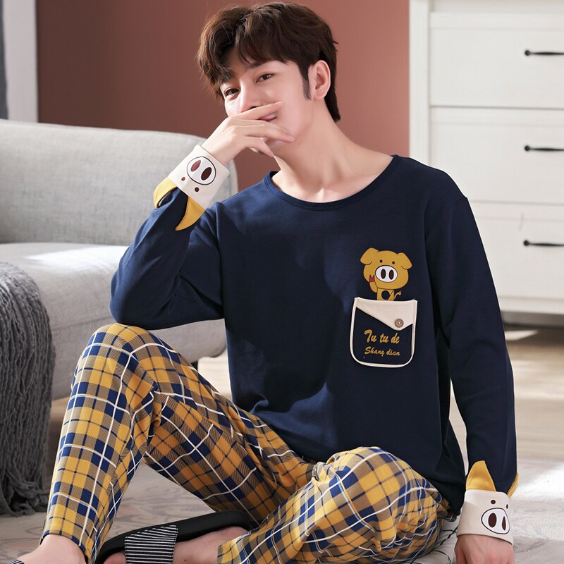 pajamas for men sleepwear men's pure cotton cartoon panda sleep suit pajama set male mens pyjamas overal for sleeping nightwear