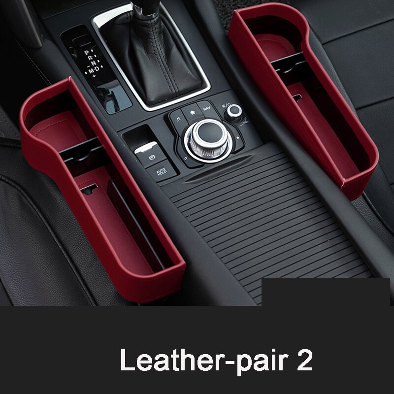Caja de almacenamiento de cuero PU para hueco de asiento de coche, organizador de bolsillo multifuncional, soporte para botella de teléfono, accesorios para coche: Leather-pair 2