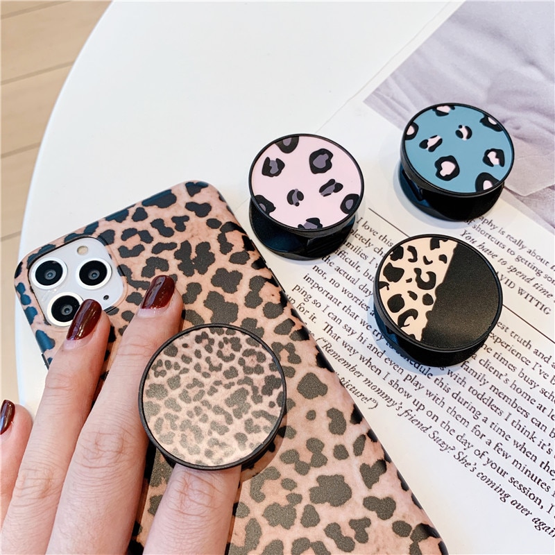 Luxury leopard Folding Stand Holder For Mobile Phone For iphone 11 pro XS Max Pad For Huawei For Samsung Grip Contraction capa