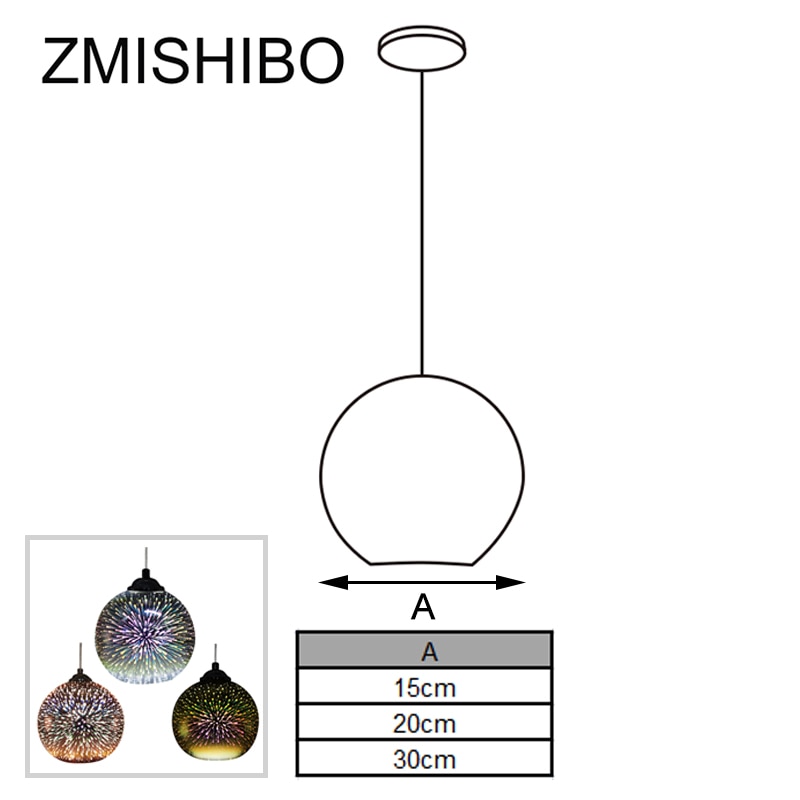 Zmishibo 3d fyrværkeri glas vedhæng lys led  e27 hængende lampe lampeskærm stue spisestue hjem indretning belysningsarmaturer