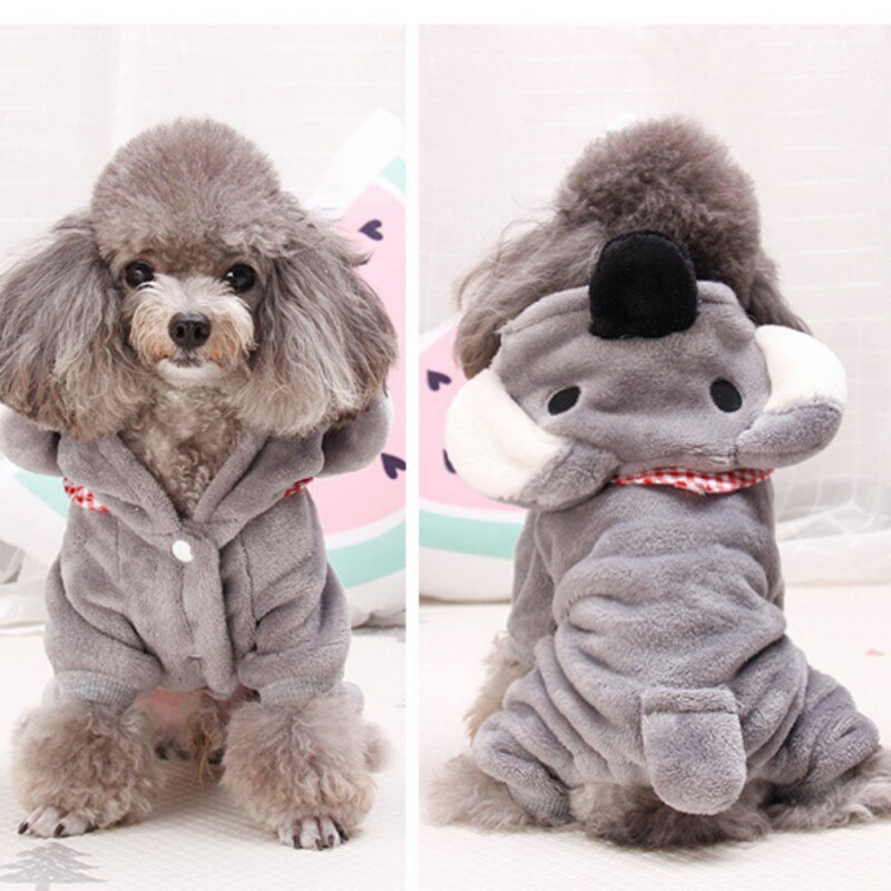 Pet Autumn Winter Flannel Four Legs Costume for Dogs Puppy Thickened Hoodie Coat Grey Koala: S