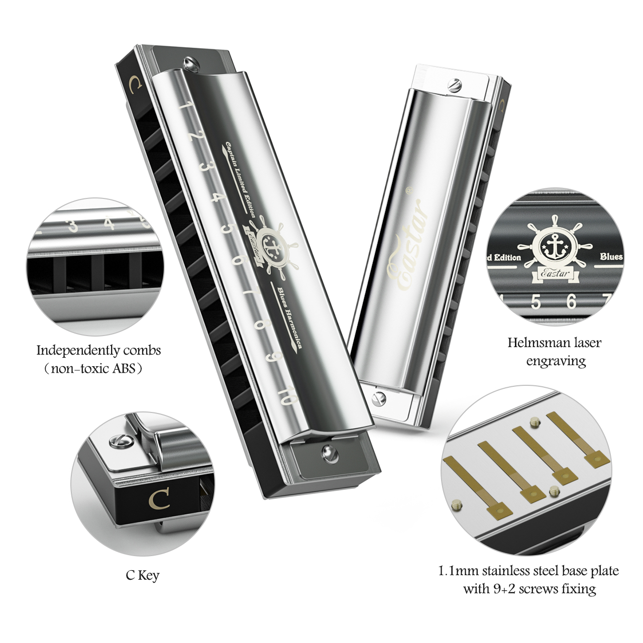 Eastar Professionele Limited Edition Blues Harmonica Mondharmonica Harp Sleutel Van C 10 Gat Prestaties Niveau Muziekinstrumenten
