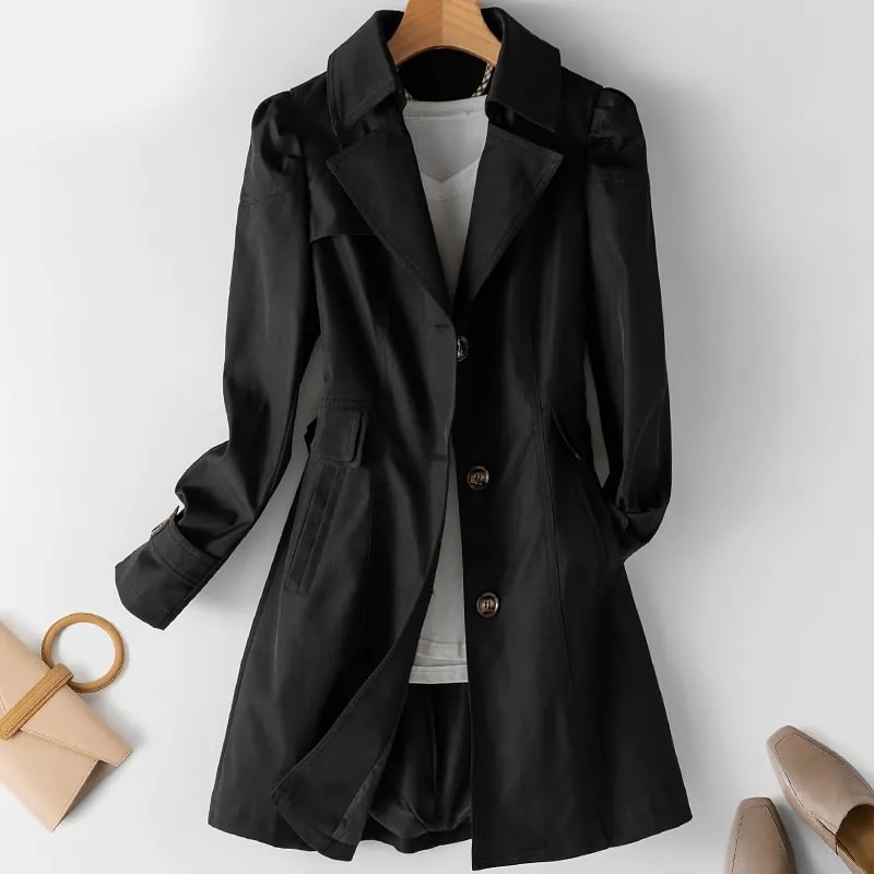 Vår höst enfärgad trenchcoat dam enkelknäppt khaki svart rosa beige vindjacka ytterkläder casual toppar  jh33