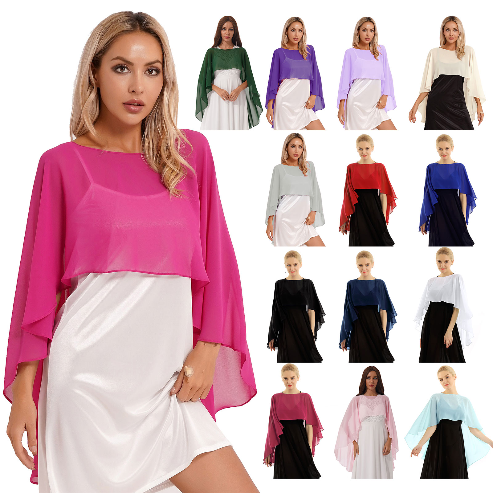 Damer bryllup brudekapper bolero shrug chiffon ensfarget genser langt sjal sjal kveldsfest brudepikekjole cover-up