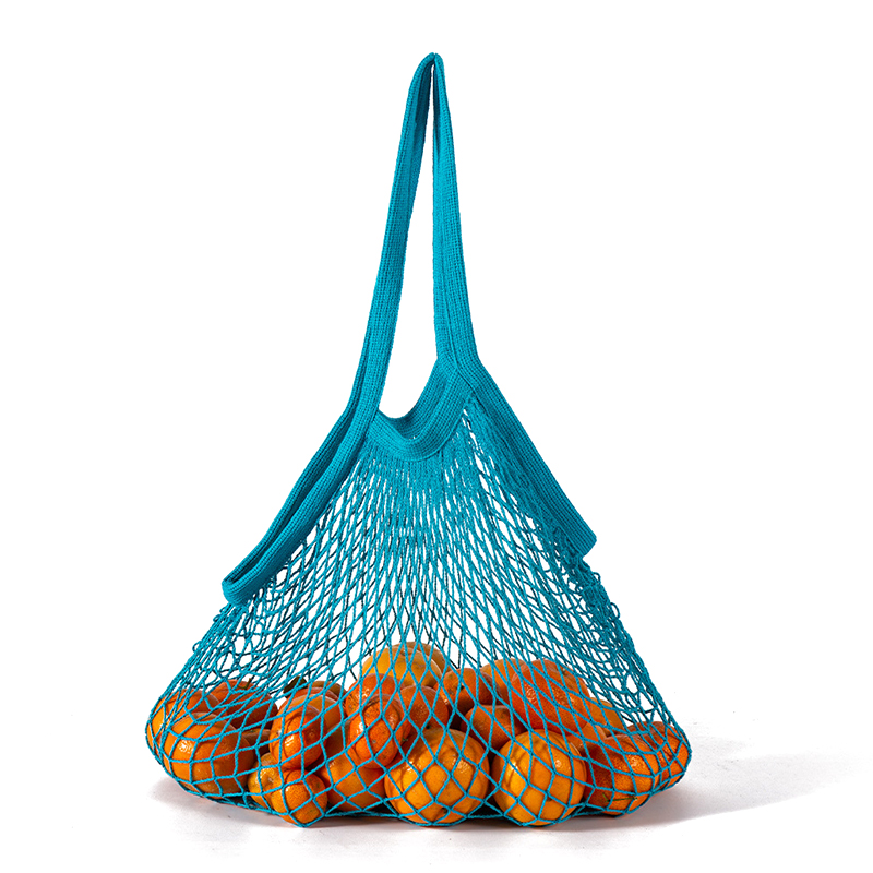 Neue Wiederverwendbare Taschen für Obst Gemüse Tasche Baumwolle Gittergewebe Schnur Organizer Handtasche Kurze/Lange Griff Netz Einkaufen Taschen tote: Himmel Blau-lang