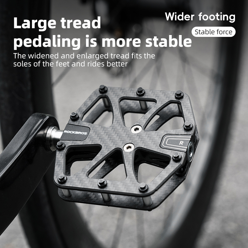 ROCKBROS Fietspedalen Ultralight Koolstofvezel Pedalen Waterdicht Afgedichte Lagers Brede Loopvlak Platte Pedalen MTB Racefiets Pedalen