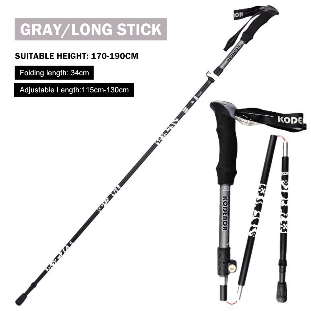 Sammenklappelig trekking stang stød vandring gå trekkingstænger pindjuster stokke 5- sektioner teleskopiske vandrestokke: Grå 115-130cm