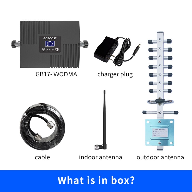 GOBOOST Amplifier 4G WCDMA 2100MHz Cellular Signal Booster Network Repeater 65DB Display Cell Phone Antenna Cable a Set for Home