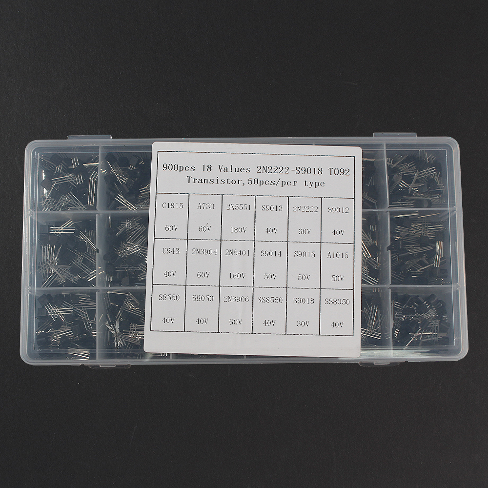 50-900PCS Transistors kit NPN PNP S8050 S8550 S9012 2N3904 2N3906 C1815 A1015 MJE13001 BC327 BC337 BC517 BC547 BC548 BC549 BC558