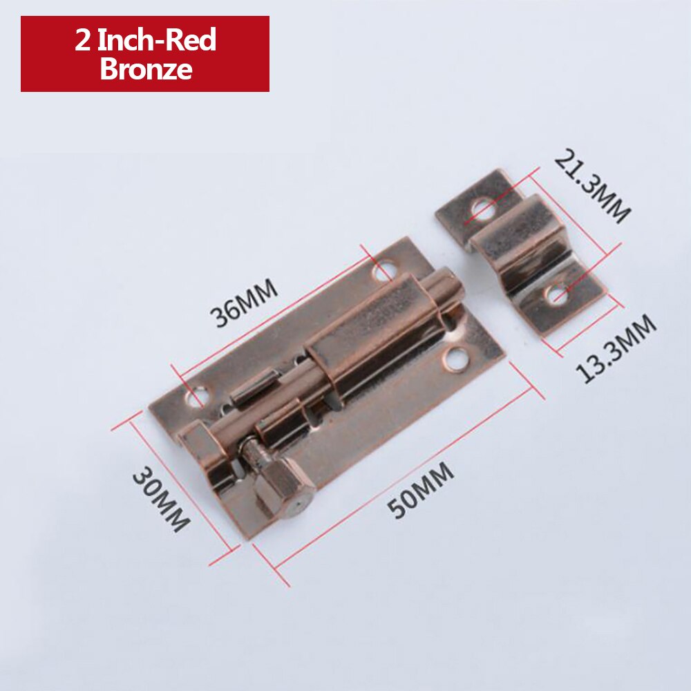 Verrou de porte en acier inoxydable de 1.5/2/3/4 pouces, solide, coulissant, loquet à loquet, agrafes, quincaillerie de porte de sécurité: Red Bronze-2 inch