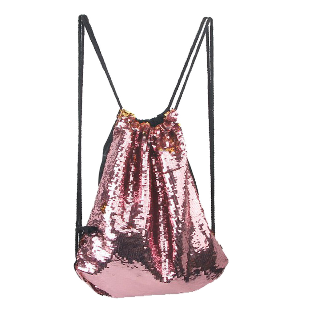 Sac à dos de voyage à paillettes pour fille et garçon, avec cordon de serrage, coloré, # H10: Pink