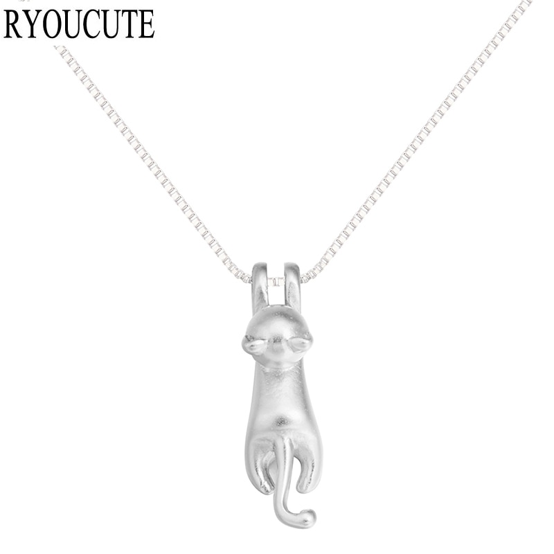 Real Silver Color Lovely Long Chain Cat Choker Necklaces for Women Statement Jewelry Girls Christmas