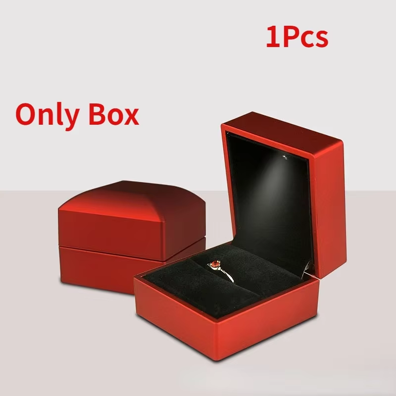 Sieradendoos LED-ringdoos voor trouwring Verlovingsringdoos Geschenkdoos Verpakking Showdozen met licht, doos voor sieradendisplay: Rood
