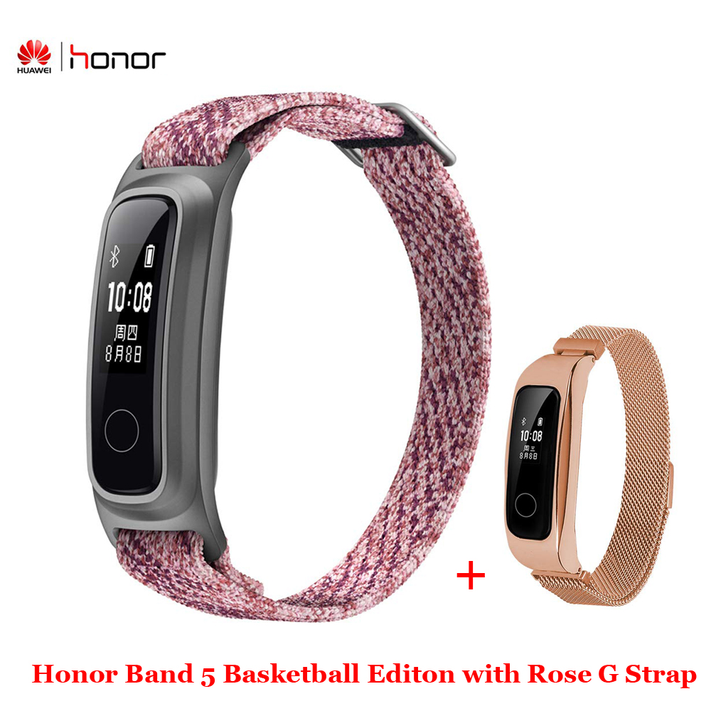 Huawei Honor Band 5 edición baloncesto con correa de Metal pulsera inteligente reloj amuled ritmo cardíaco Fitness rastreador de sueño deportivo: Pink n Rose