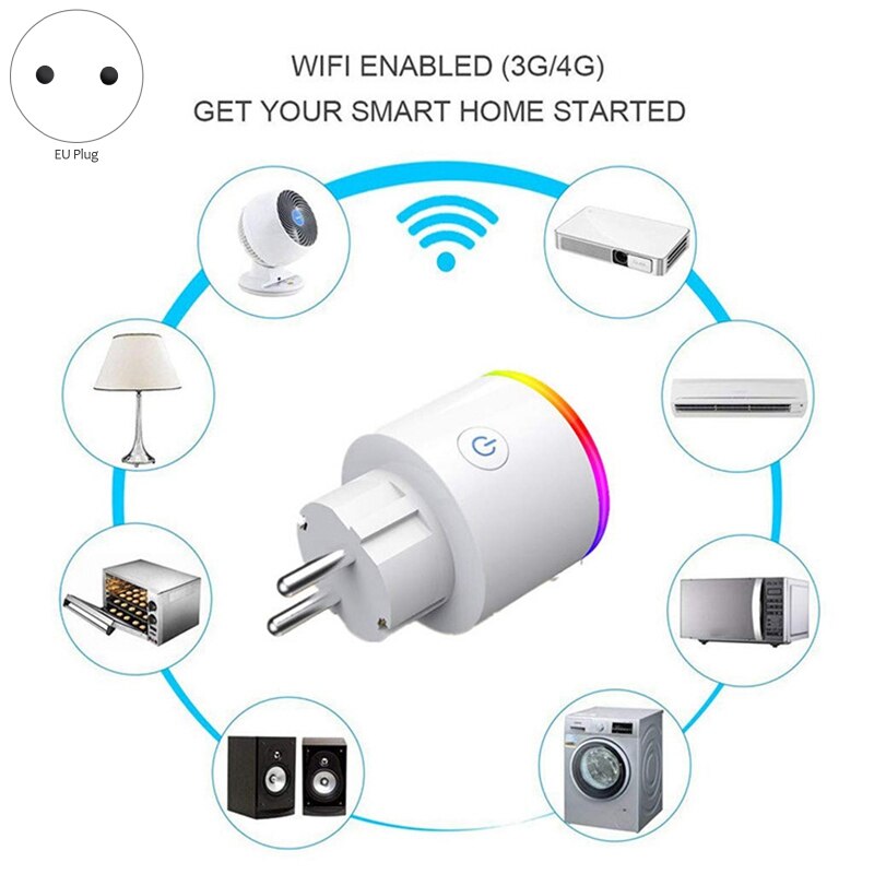 RGB Wifi Smart Plug with Power Monitor, Wireless Smart Socket Outlet with Google Home Alexa Voice Control(EU Plug)