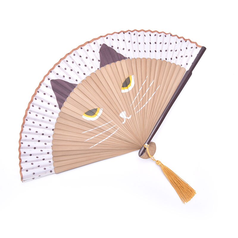 Kat Cartoon Zijde Modieuze Japan Stijl Hand Fans Populaire Handheld Folding Fans Gespoten Kat Hoofd Japanse Wind: BR