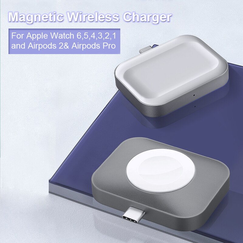 2 in 1 Magnetische Drahtlose Ladegerät für Apfel Uhr iWatch Serie tragbar USB C Ladung Dock für Airpods Luft Schoten Profi 2 Ladegerät: Ursprünglich Titel