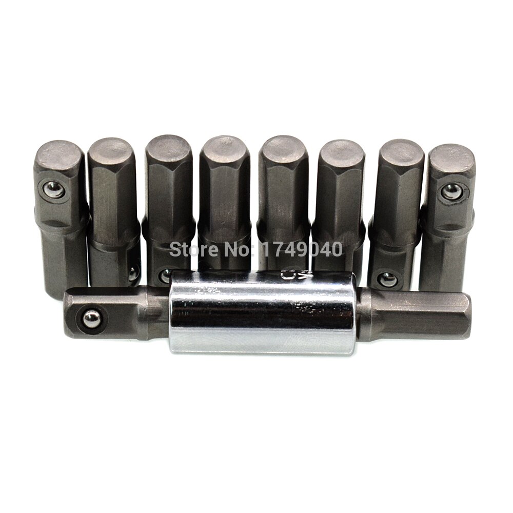 10pcs 1/4" Hex Shank to 1/4" Square Drive Impact Socket Adapter Tool with 1/4" Drive to 1/4" Hex Shank Screwdriver Bit Converter