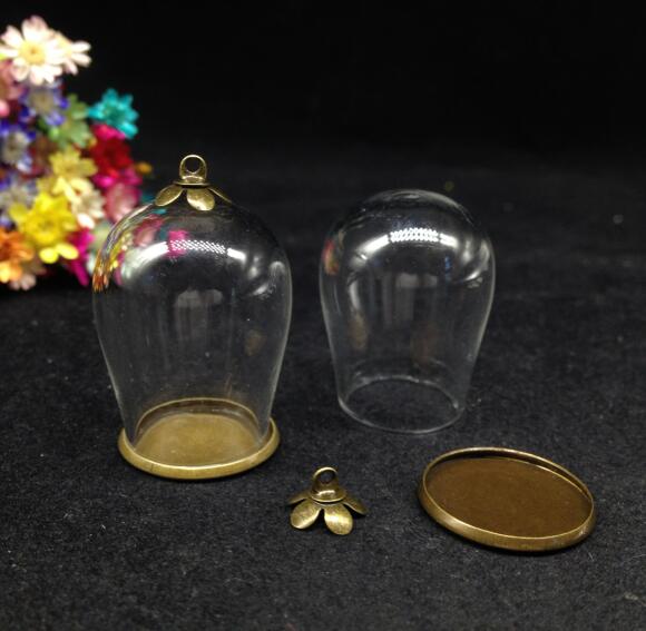Cloche ovale arc de shap 5 pièces | Bouteille de souhait, bocaux de base classique, bouchon de verre, collier pendentif, globe de verre, dôme de bulle: bronze 5 petal cap