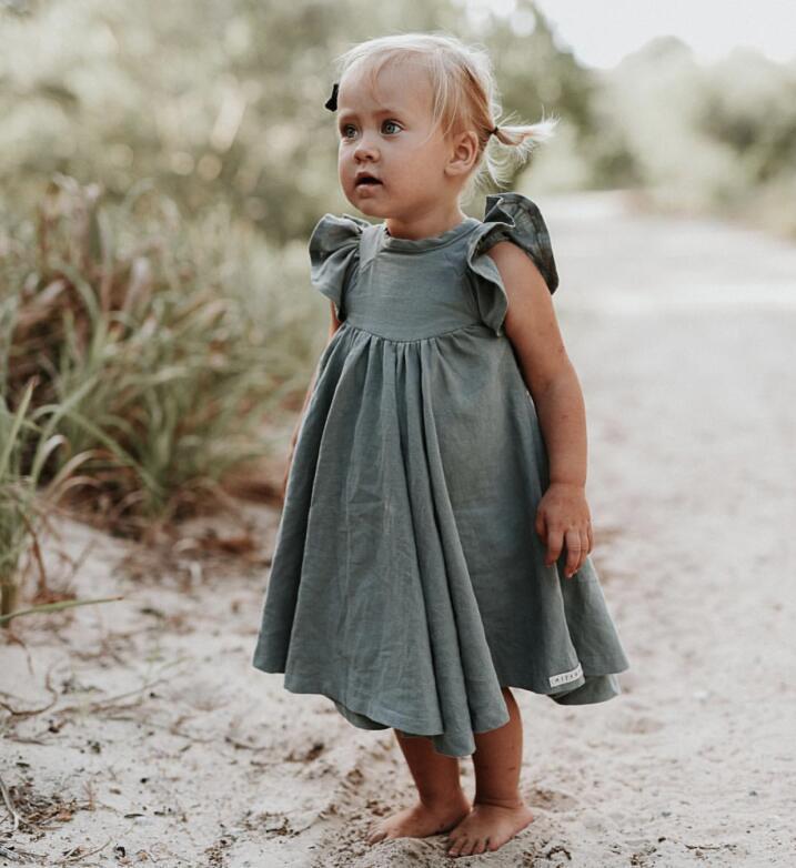 Baby Mädchen Sommer Kleider Sommer Neue Sommer Japan freundlicher Mädchen Kleid Leinen Frühling Kleidung Rüschen Prinzessin Baby Mädchen Kleidung: 100CM