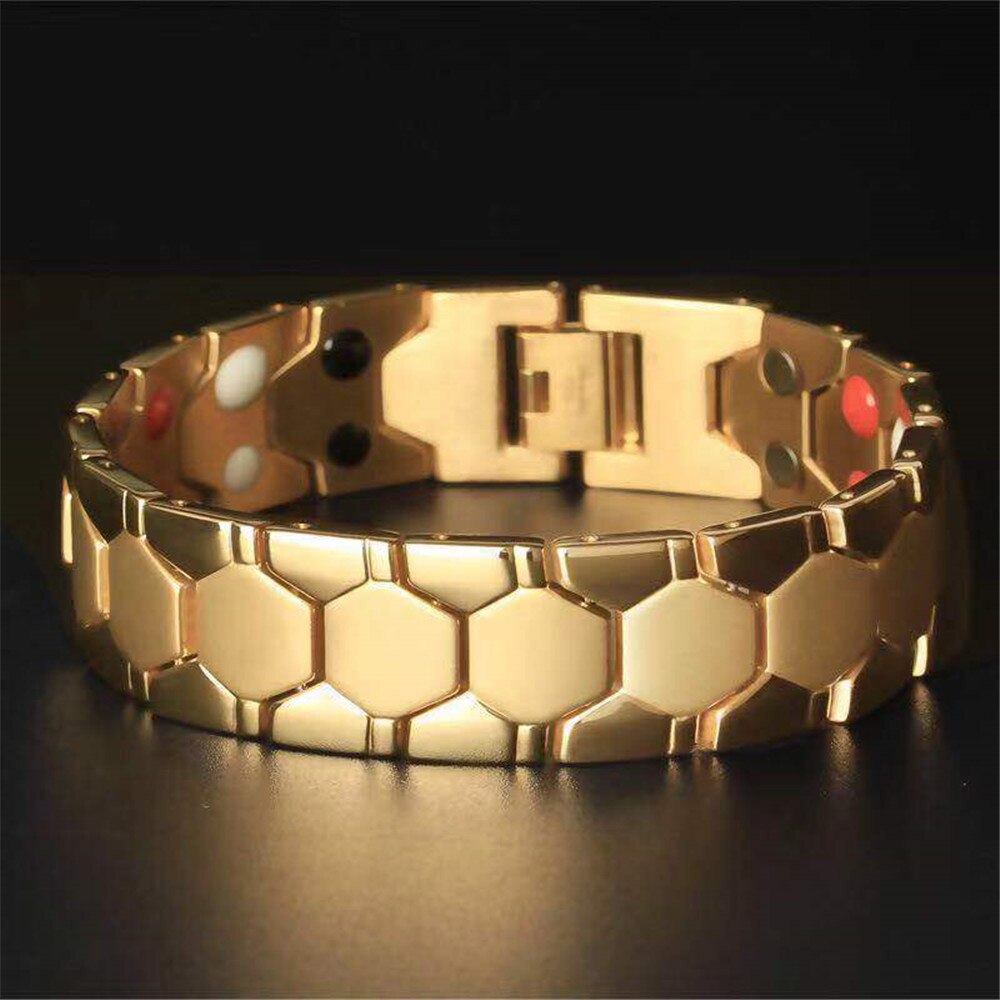 4 in 1 Magnetische Magnet Armbinde Männer Schmuck Goldene Herren Armbänder Legierung Material Armbinde Männer: golden