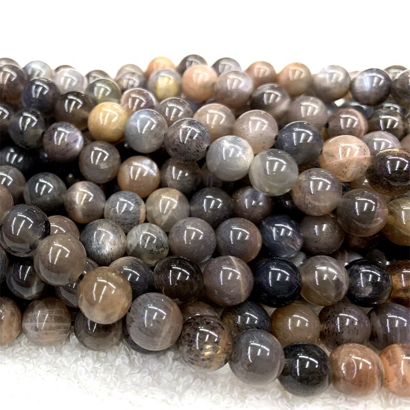 15" Real Genuine Natural Gray Black Gold Sunstone flash light Round Loose Gemstone Ball Small Beads 6-10mm 06373