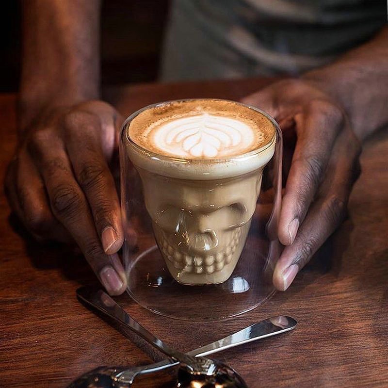 Double-layered Transparent Skull Head Coffee Mug Crystal Glass Cup for Home Bar Club Whiskey Wine Vodka Transparent Wine Cup