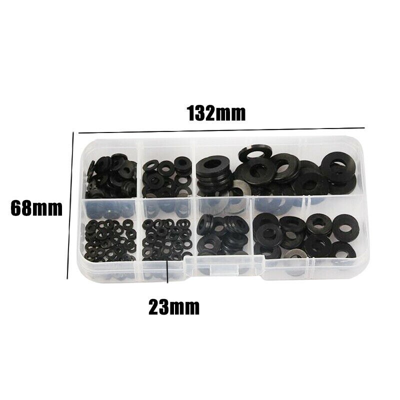 250 stk svart nylon gummi flat ringe  m2-m8 skive pakninger reparasjonsverktøy sett erstatning