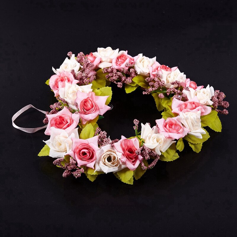 Hjerteformet kunstig blomsterkrans dørdekoration hængende kranse med silkebånd til bryllupsdekoration (pink ) 22 x 21 x 3.5cm