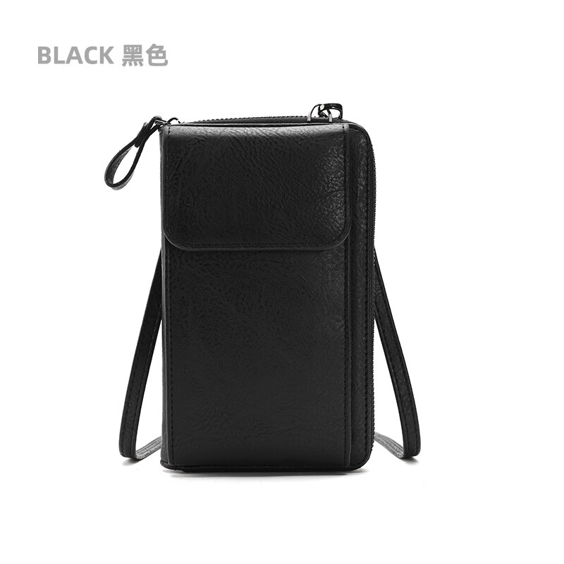 Damen Kleine Umhängetasche Bote Taschen Frauen Schulter Tasche Brieftasche Mini PU Leder Karte Halfter Weibliche Geldbörse: Schwarz