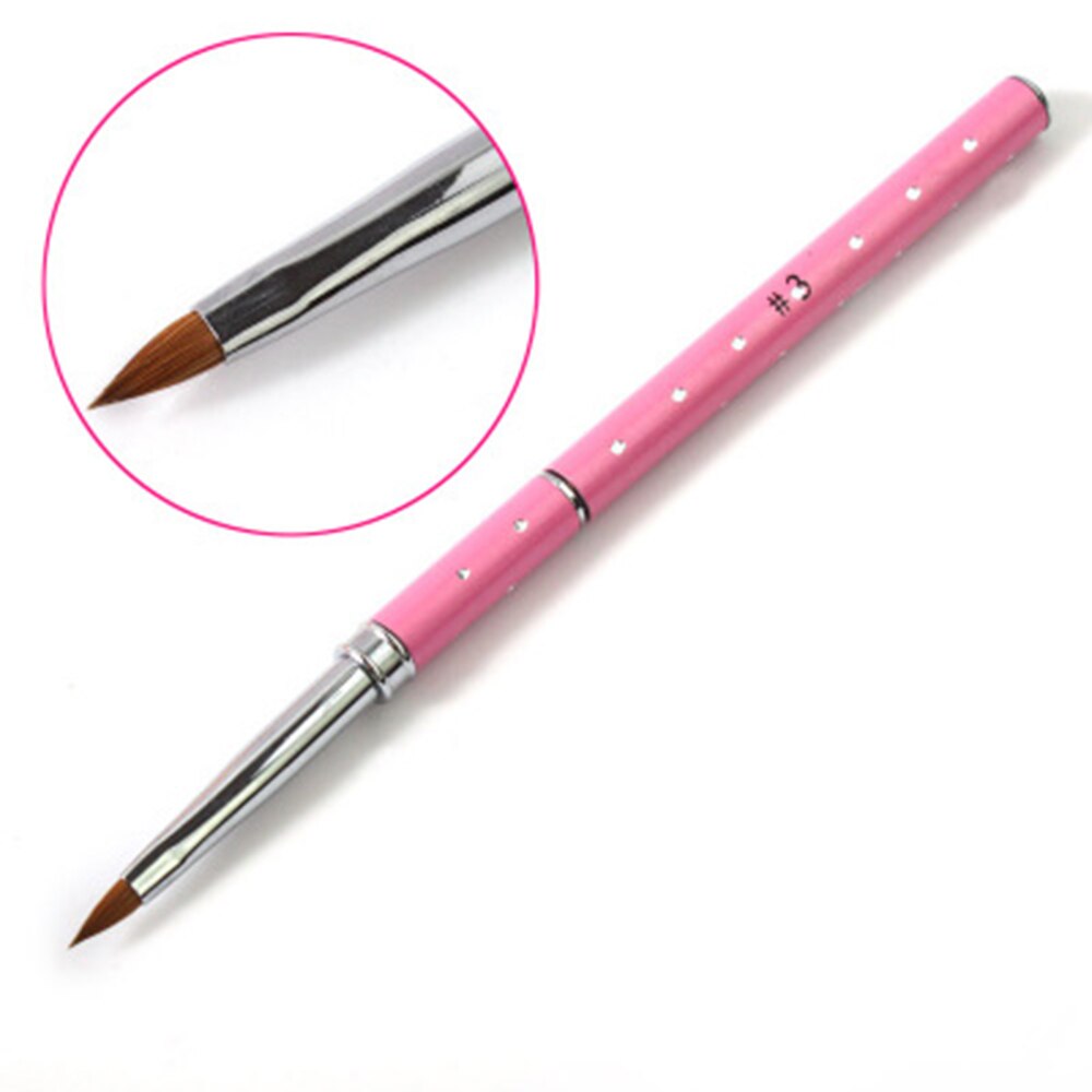 Pink Portable Lightweigt Slim Nail Art Acrylic Brush Metal Handle with Diamond Kolinsky Magic Hair Pencil for DIY Nail Art