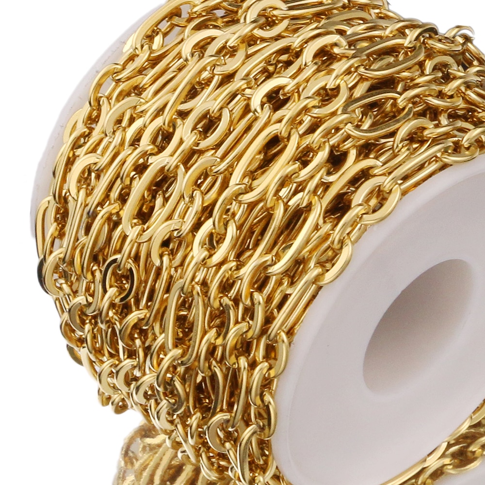 1 Meter Stainless Steel Gold Rolo Cable Chains Flat Wire Chic 3:1 Chain Fit for DIY Jewelry Making Supplies Lots Bulk