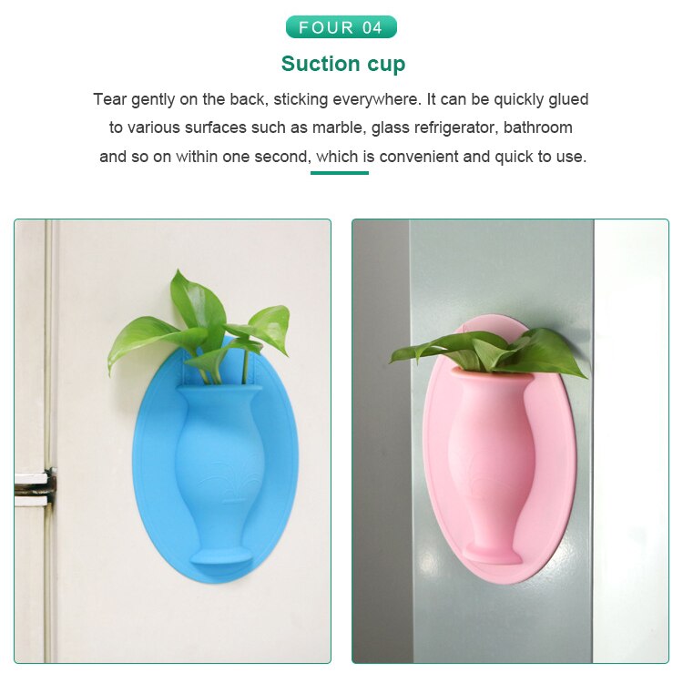 Portable Silicone Additive Sticky Vase Easy Removable Wall And Fridge Magic Flower Plant Vases DIY Home Decoration Accessories