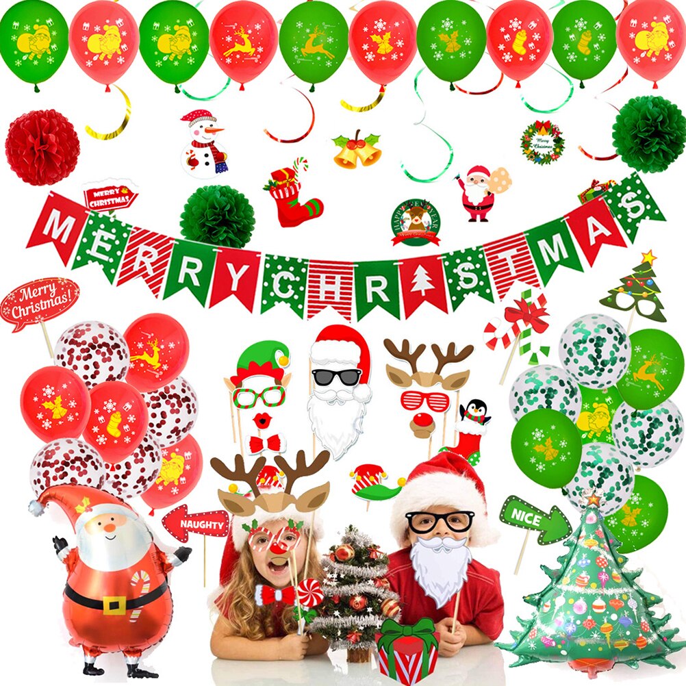 73 stk / sæt julepynt til hjemmet glædelig jul balloner banner fotoboks rekvisitter godt år dekorationer navidad: Lyserød