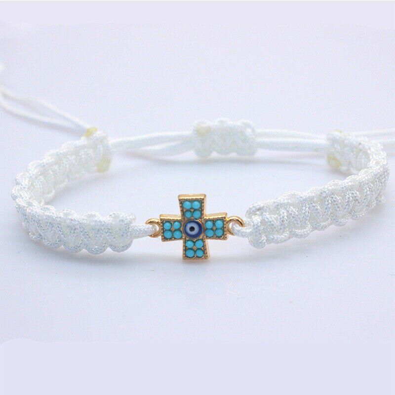 Mode Diy Rode Koord String Cross Charm Armband Geweven Touw Mannen Vrouwelijke Kralen Armbanden Bangle Chain: White