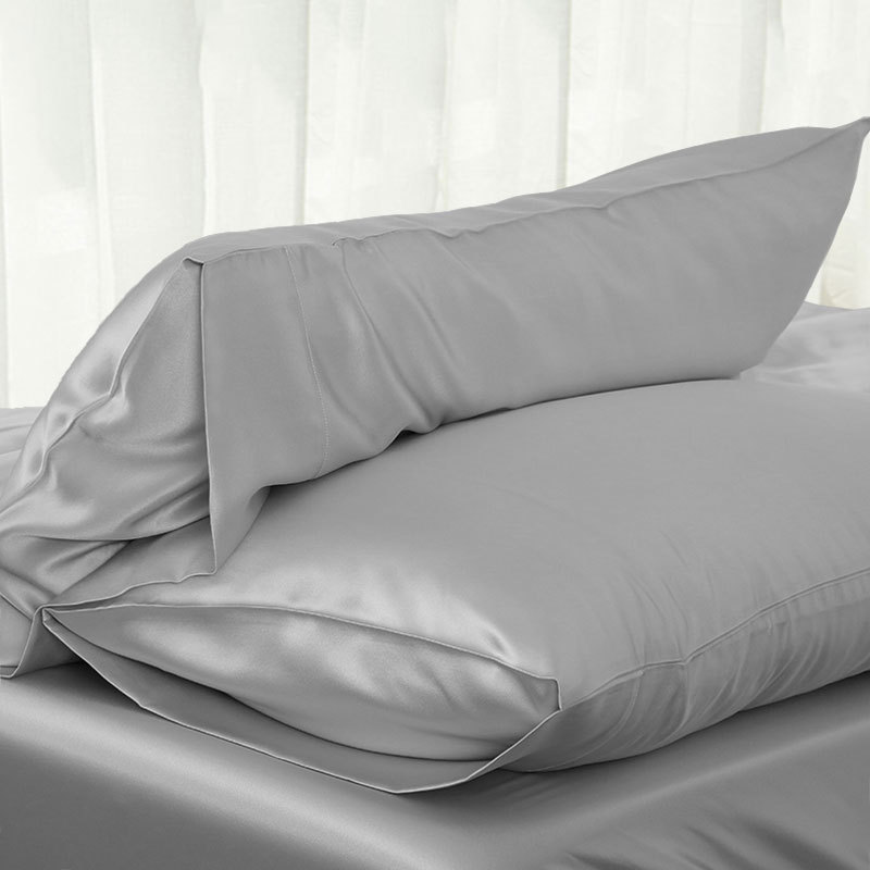 Solid dronning / standard silke satin pudebetræk sengetøj pudebetræk glat hjem: Lysegrå
