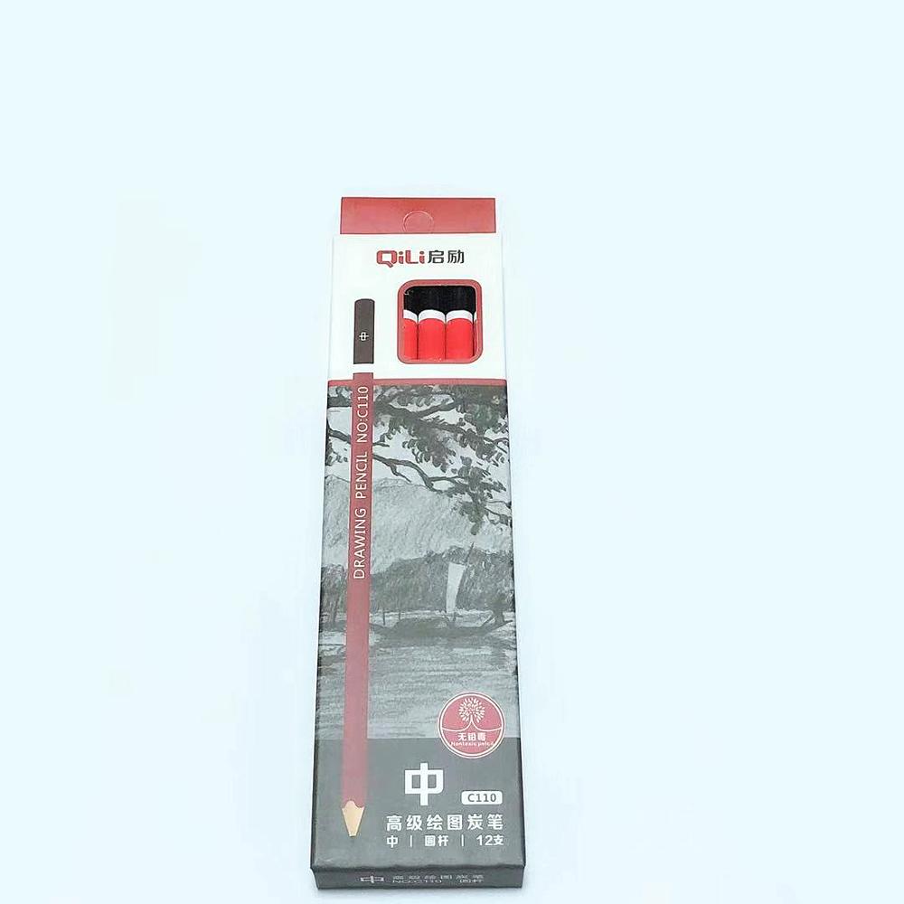 12 pcs/box Sketch pencil HB 2B 3B 4B 5B 6B 8B 10B 2H 3H Soft medium hard carbon pen Office school drawing pencil: Charcoal pen-middle