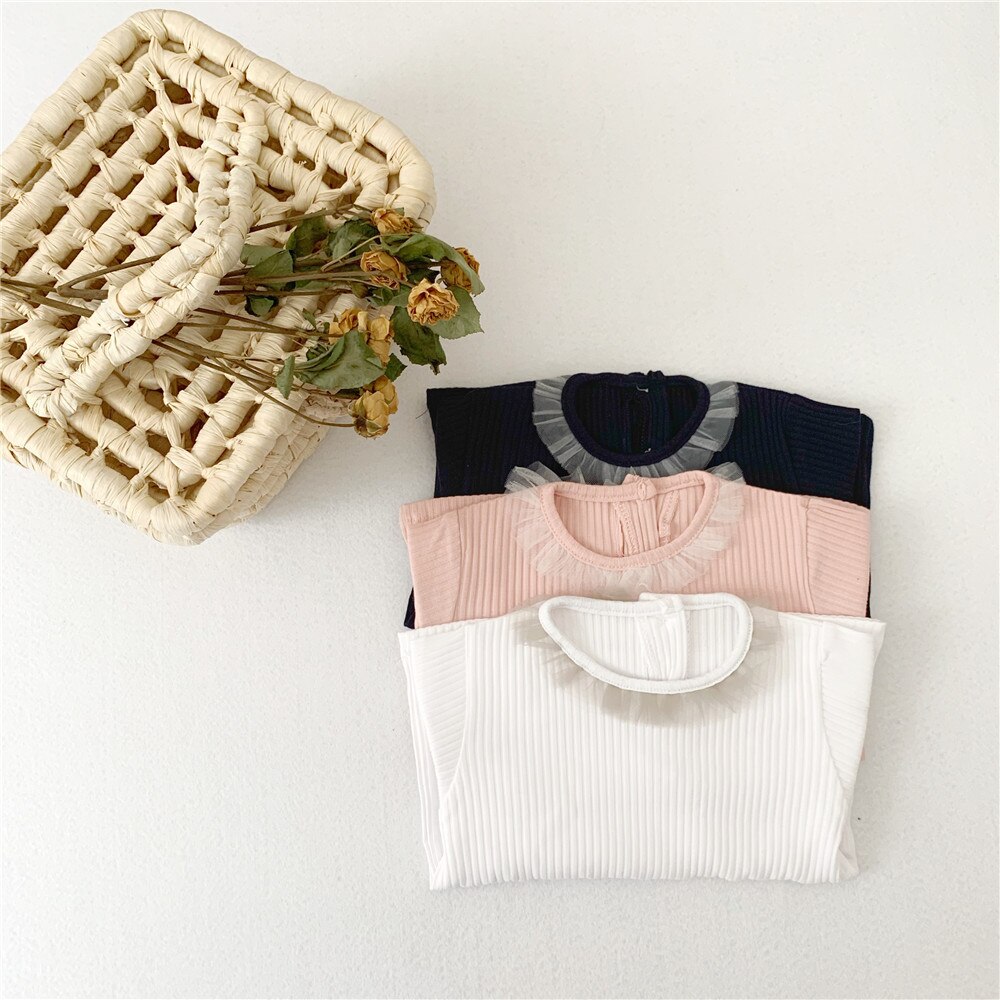 Frühling Herbst baumwolle 3 farben lange hülse mesh T shirts für baby mädchen 0-2 jahre säuglings kinder basis Tops