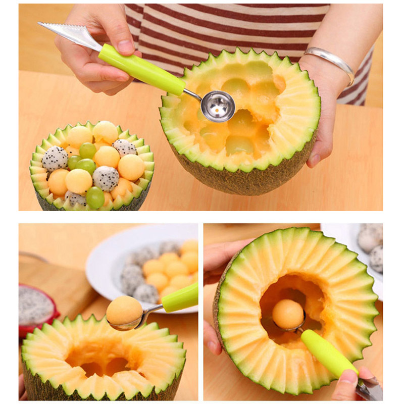 3Pcs Multifunctional Fruit Carving Cutter Stainless Steel Melon Baller Scoop Kitchen Supplies MF